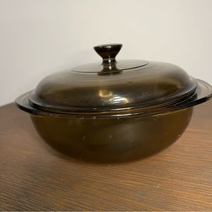 PYREX Amber Glass Corning Ware 023-N Round 1.5L Casserole Baking Dish w/ lid USA